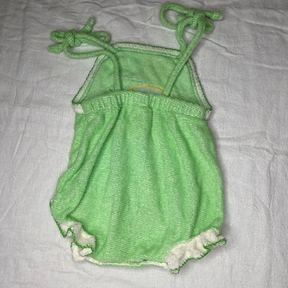 Vintage Carters Baby Romper Green Terry Cloth Sun Sailboat 18 Months 18M 70s 80s